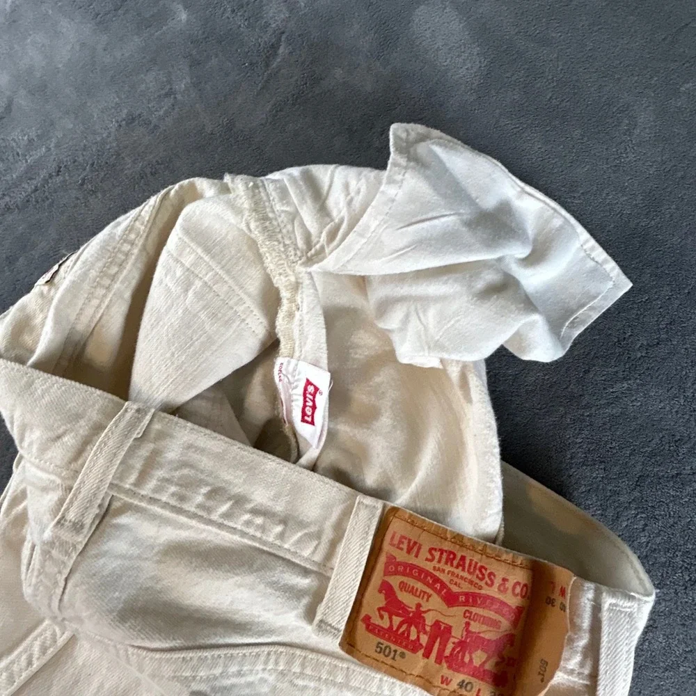 Levis 501 White Oak‎ Cone Denim Mens Jeans Off White Cream 40x30 Button Fly
